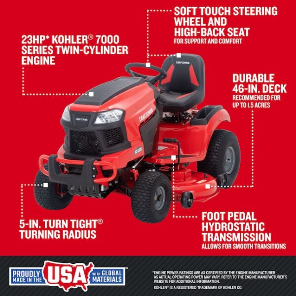 CRAFTSMAN T2400 Turn Tight 46-in 23-HP V-twin Gas Riding Lawn Mower - Image 2