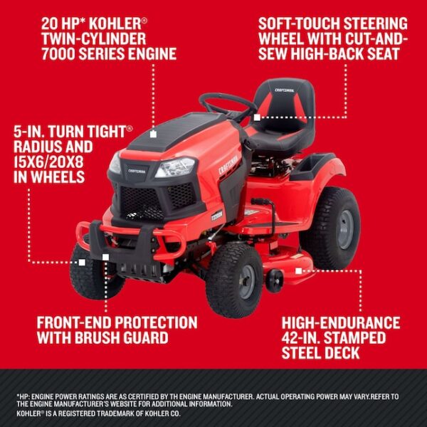 CRAFTSMAN T2200K Turn Tight 42-in 20-HP V-twin Gas Riding Lawn Mower - Image 2