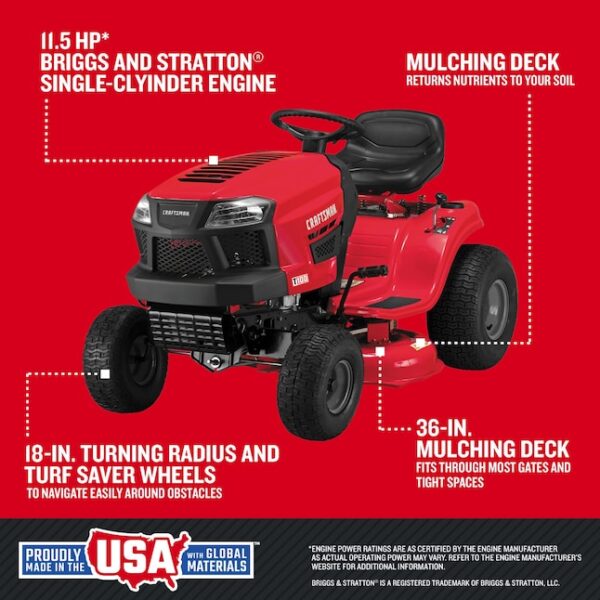 CRAFTSMAN T100 36-in 11.5-HP Gas Riding Lawn Mower - Image 2