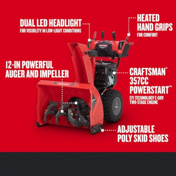 CRAFTSMAN Performance 28 EFI and EGOV 28-in Two-stage Self-propelled Gas Snow Blower - Image 3