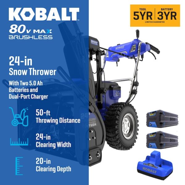 Kobalt 80-volt 24-in Two-stage Self-propelled Battery Snow Blower 5 Ah (Battery and Charger Included) - Image 2